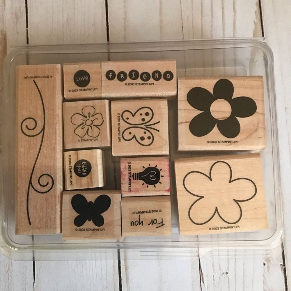 Stampin up! Miscellaneous wood mounted rubber stamps set of 10 floral butterfly
